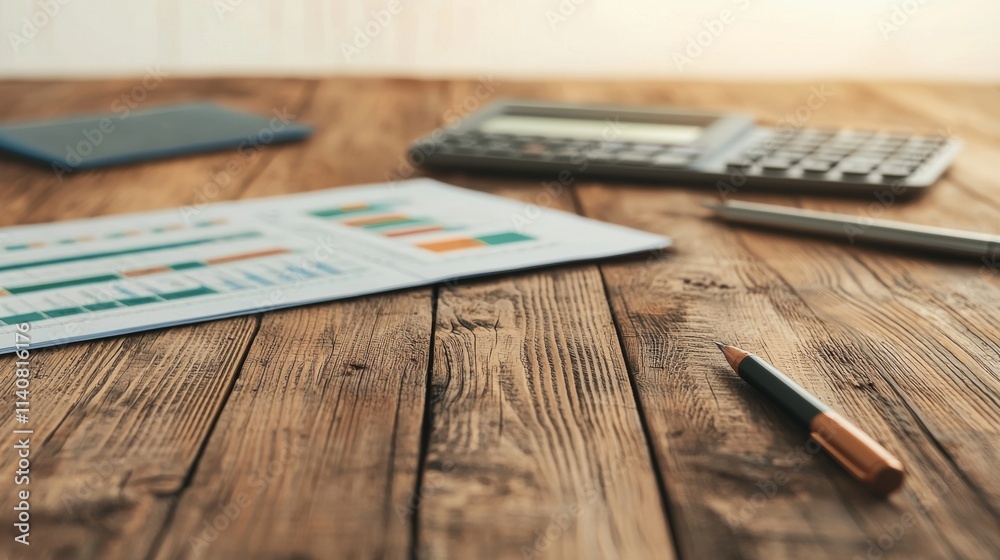 Fototapeta premium Financial Planning Tools on a Wooden Table