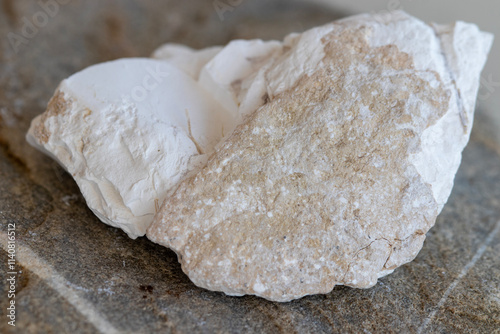 Boron mine, white rock. Macro photo. Close -up.