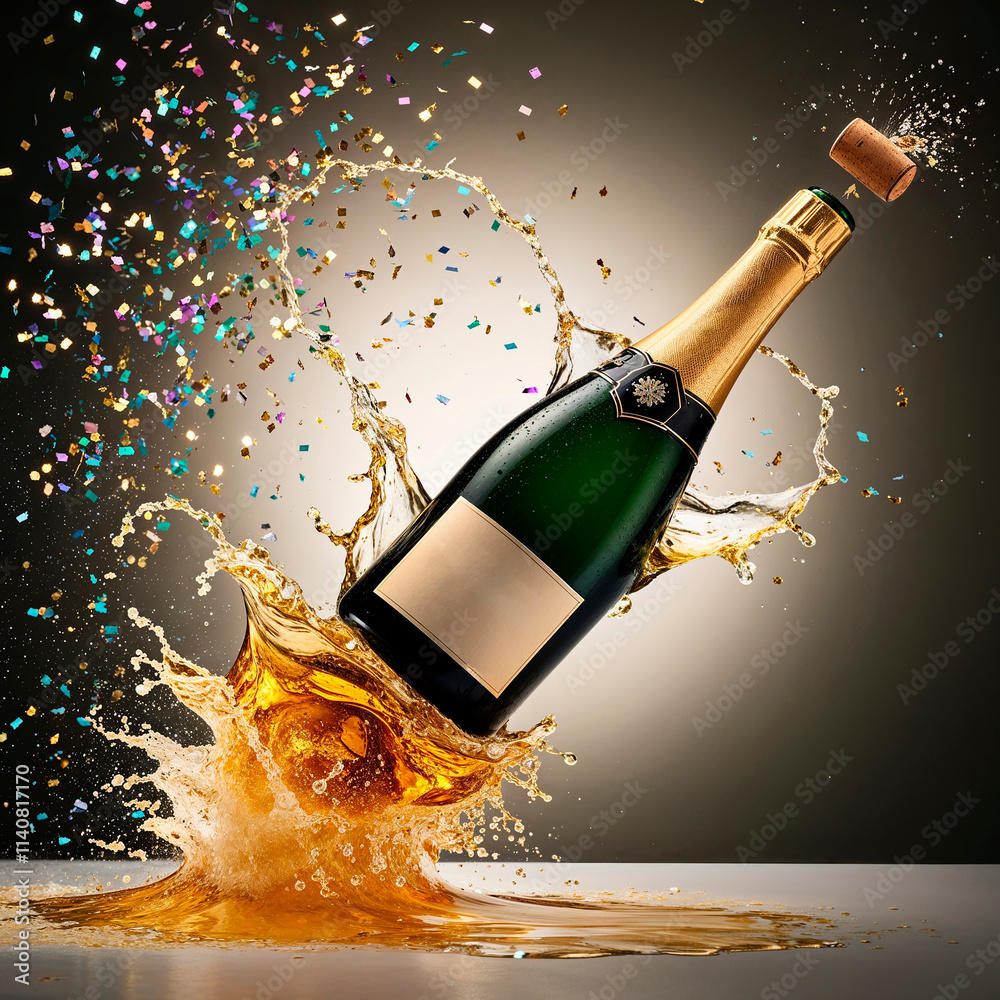 Fototapeta premium Champagne Bottle Popping with Golden Splash