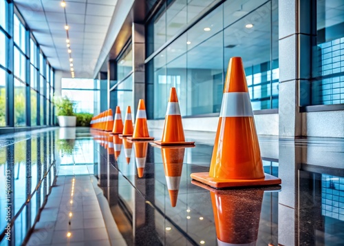 Wet Floor Caution Cone Slip Hazard Office Building Minimalist Photography