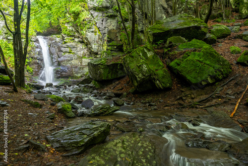 Starohutiansky waterfall near Nova Bana and Zarnovica, Pohronsky Inovec mountains, Slovakia photo