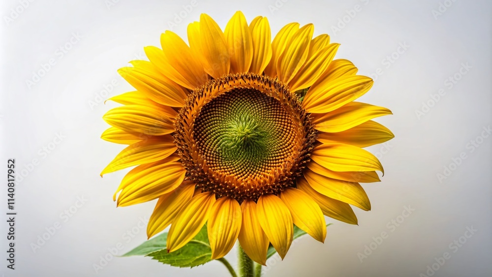 Obraz premium White Background Sunflower Photography: Studio Shot, Closeup, Blooming Sunflower, Isolated Flower, Botanical Image, High-Resolution, Macro Photography, Floral Still Life