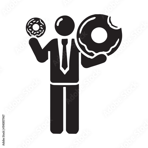 Person Holding a Donut Silhouette Vector Illustration, Solid White Background.