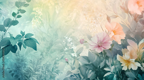 Luxurious and soft color Watercolor Floral Art with Beautiful Bouquet, Vibrant watercolor petals and leaves patterns, light soft floral abstract background with soft and pastel watercolor stains.