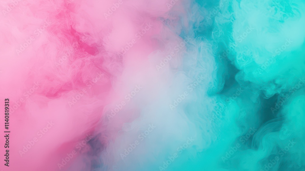 Fototapeta premium A vibrant blend of pink and teal smoke creates a dreamy, ethereal atmosphere, perfect for artistic and creative designs.