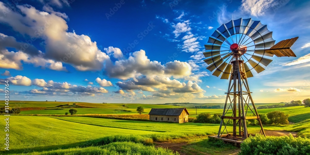 Windmill Farm, Rural Landscape, Blue Sky, Wind Pump, Countryside, Agricultural Pump, Windmill Photography, Energy, Renewable Energy, Sustainable Energy Windmill Farm, Rural Landscape, Blue Sky, Wind Pump, Countryside, Agricultural Pump, Windmill Photography, Energy, Renewable Energy, Sustainable Energy