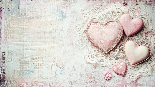 A vintage-style Valentine's Day background with lace and doily accents, evoking a sense of nostalgia