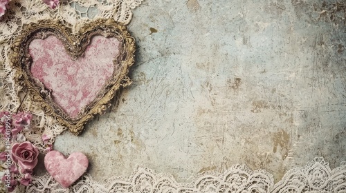 A vintage-style Valentine's Day background with lace and doily accents, evoking a sense of nostalgia