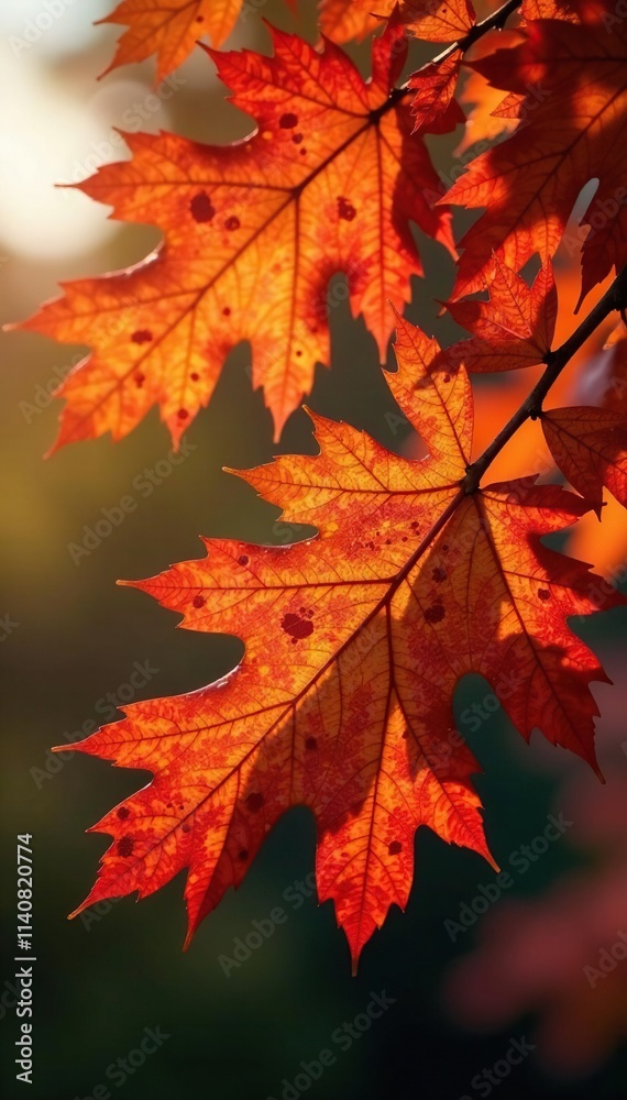 Mottled golden and crimson hues on oak branches, fall, rust Mottled golden and crimson hues on oak branches, fall, rust