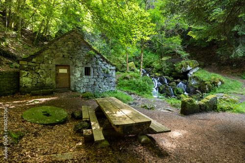 Water wheel mill (Moulin de Chambeuil), Laveissiere, Cantal, Auvergne-Rhone-Alpes, France photo