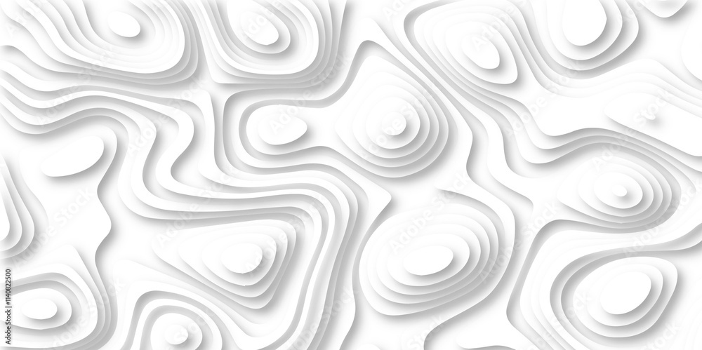 Abstract 3d wavy line paper cut white background. Topographic canyon geometric map relief texture with curved layers and shadow. Abstract 3d wavy line paper cut white background. Topographic canyon geometric map relief texture with curved layers and shadow.