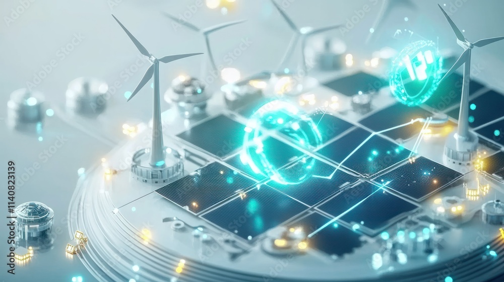 Futuristic smart city model with renewable energy sources, digital data, and connected technology. Futuristic smart city model with renewable energy sources, digital data, and connected technology.
