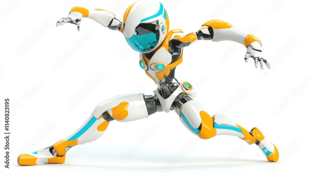 A futuristic robot in a dynamic pose, showcasing advanced design and technology. A futuristic robot in a dynamic pose, showcasing advanced design and technology.