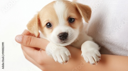 The Cute Puppy in Hands