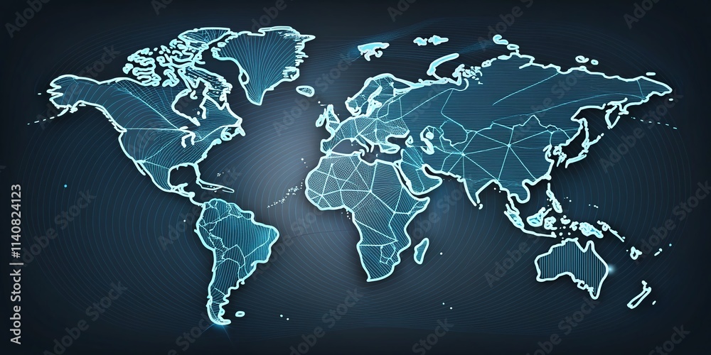 Fototapeta premium World Map Line Art, Global Lines Map, Simple World Map Outline, Minimalist World Map Illustration, International Connectivity Design