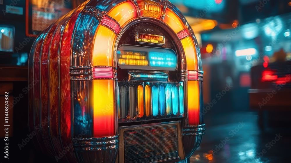 Obraz premium Vintage Jukebox in Neon-Lit Nightclub: A Blast from the Past