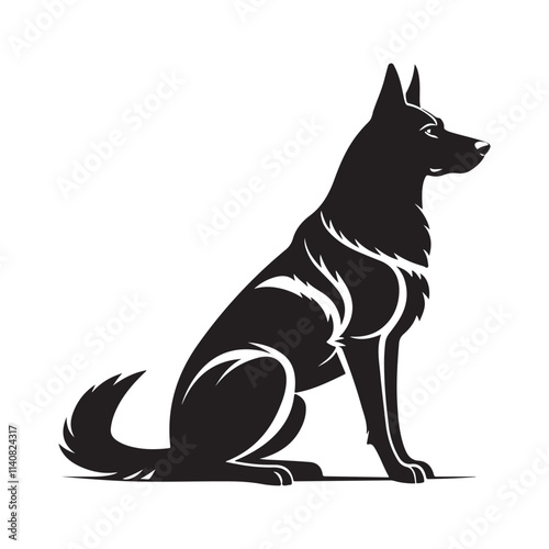 German Shepherd Silhouette Vector in a sitting, alert and guarding in a strong pose on white background photo