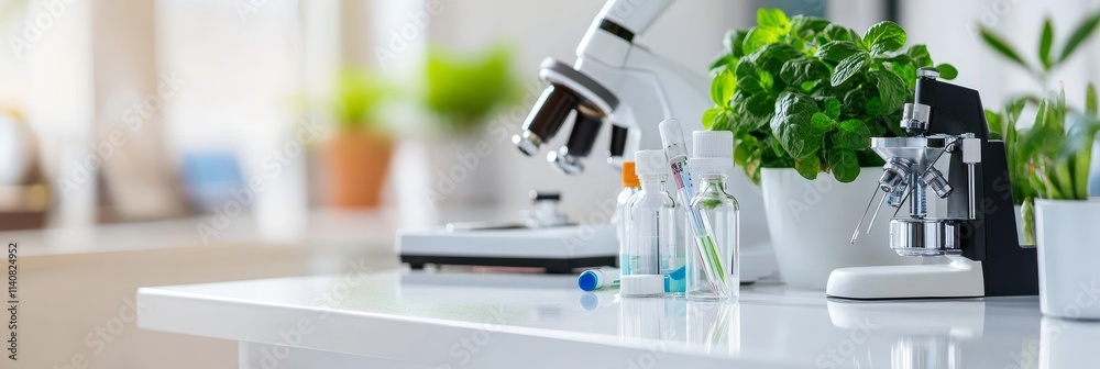 Scientific Research in a Laboratory Setting - Science, research, analysis, discovery, innovation.  Modern lab equipment and healthy plants.
