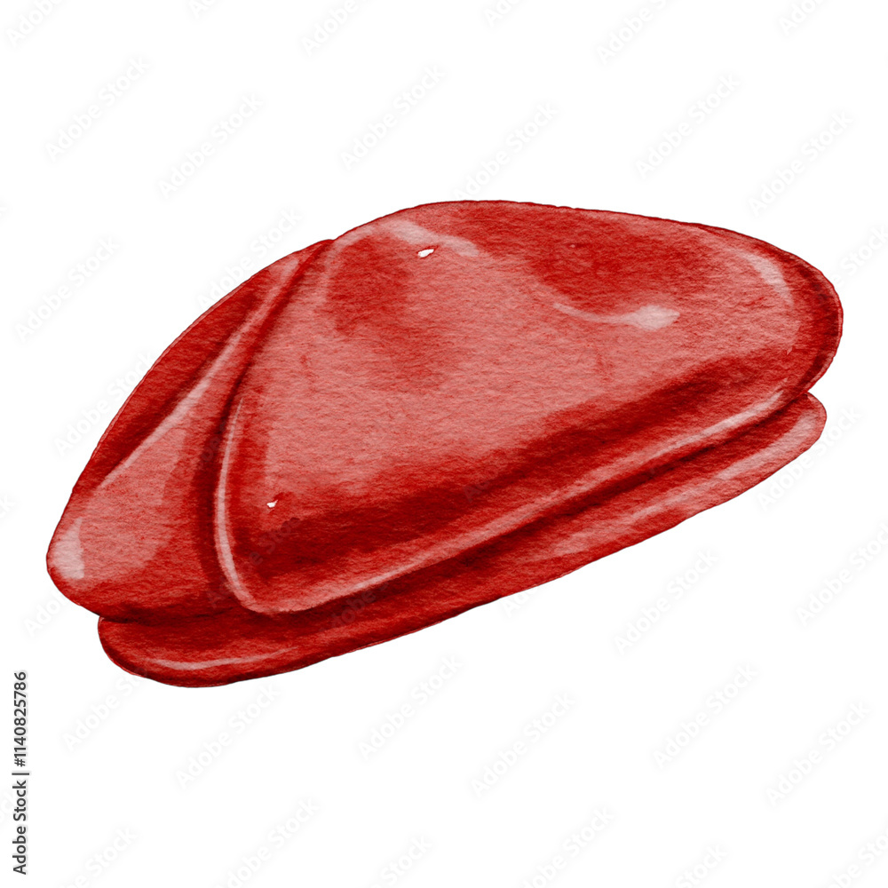 Watercolor illustration of a stylish red beret, showcasing soft shading and a classic, artistic, and timeless fashion accessory.