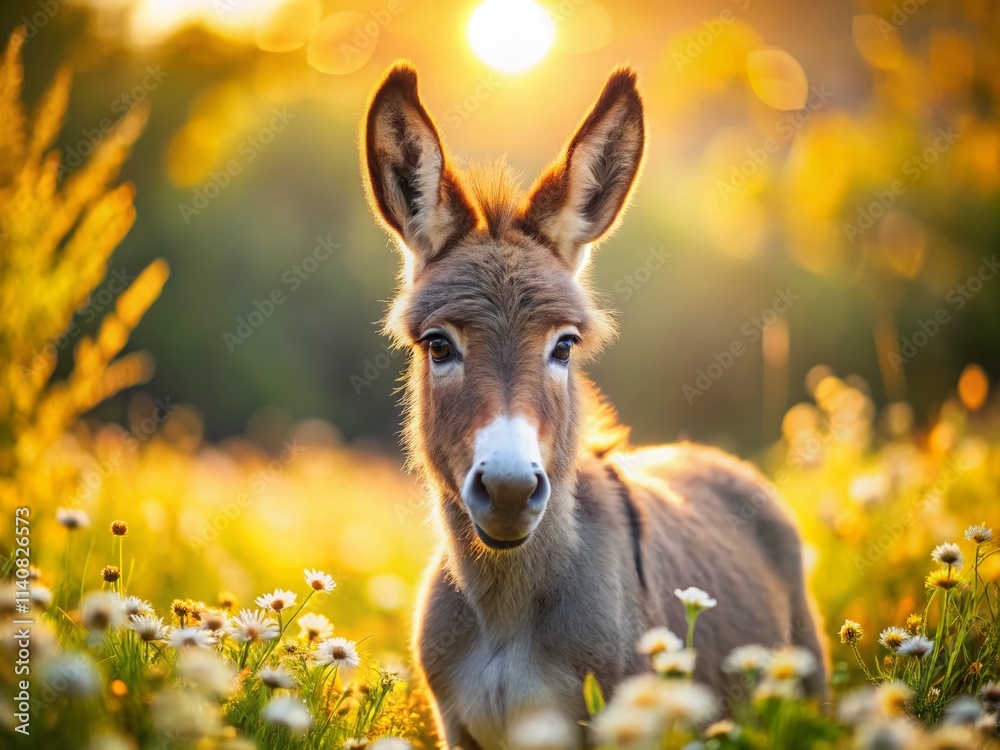 Fototapeta premium Young Donkey Bokeh Photography: Adorable Baby Donkeys Blurred Background