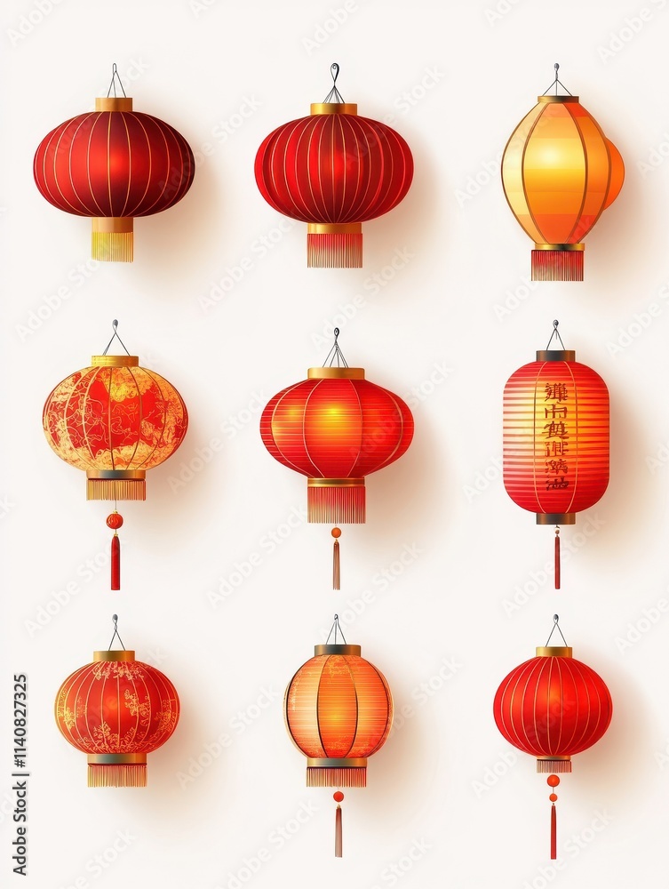Chinese New Year Icons vector set. Chinese paper lantern and red lamp isolated icons of Asian Lunar New Year holiday decoration vector. Oriental culture tradition illustration. Chinese New Year Icons vector set. Chinese paper lantern and red lamp isolated icons of Asian Lunar New Year holiday decoration vector. Oriental culture tradition illustration.