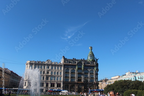 Singer Building, Hermitage Museum Building, Winter Palace, Alexander Column, Palace Square in St. Petersburg, Nevski Prospect, Neva River and tour boats, Peter Pavel Fortress. 
   St.Petersburg Russia
