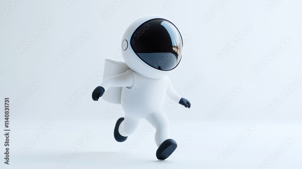 A playful astronaut character running in a minimalist environment. A playful astronaut character running in a minimalist environment.