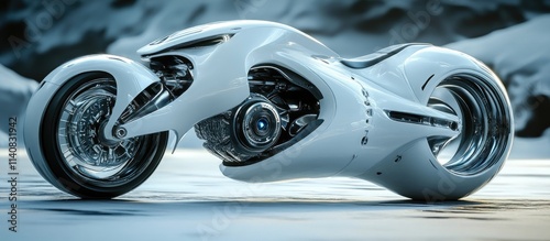 Futuristic White Motorcycle: A Vision of Tomorrow's Ride photo