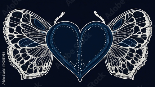 Dark navy background showcasing artistic butterfly design with detailed white lines.