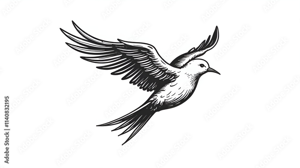 Obraz premium Bird species hand drawn set. isolated flying pigeon, swallow, sparrow, robin, starling, blue tit, lark, northern cardinal, oriole, american goldfinch, eastern bluebird. Linear engraved art.