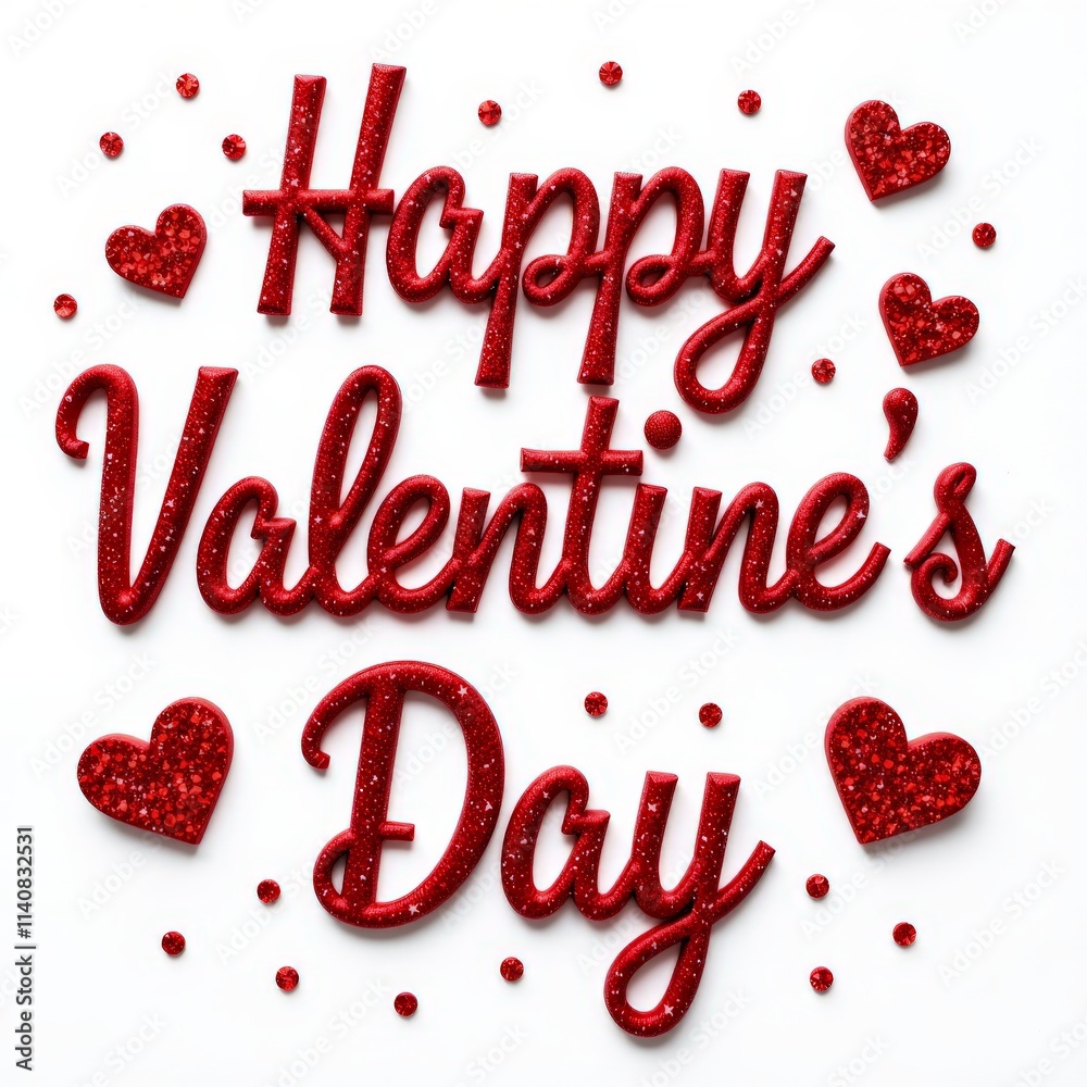 A red and white Valentine's Day sign with hearts A red and white Valentine's Day sign with hearts