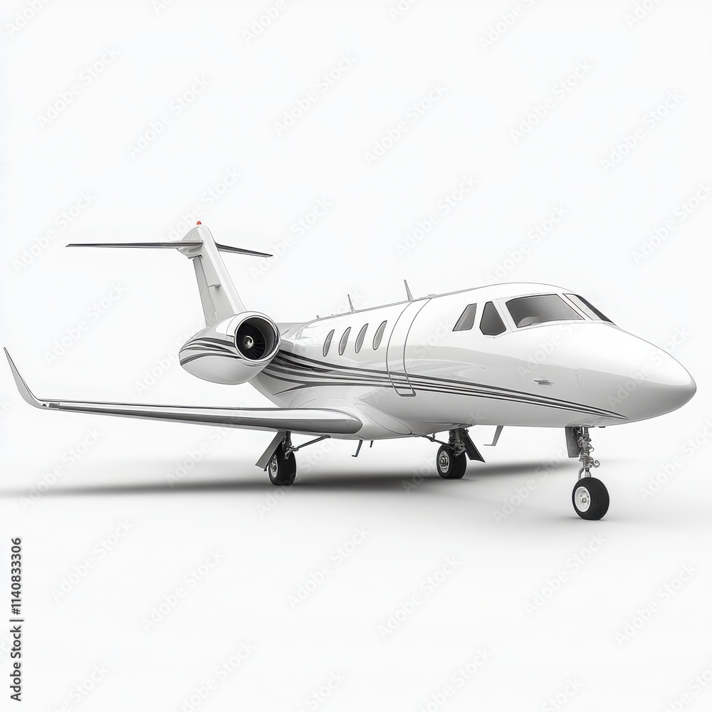 A small private jet with a modern design and smooth curves on a white background A small private jet with a modern design and smooth curves on a white background