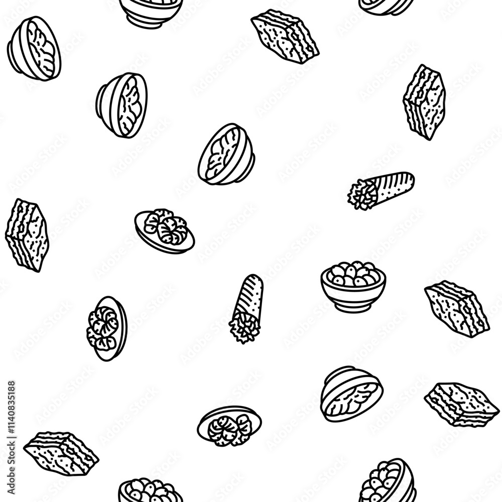 greek cuisine food lunch vector seamless pattern thin line illustration