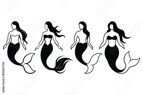 A set of mermaid silhouettes vector