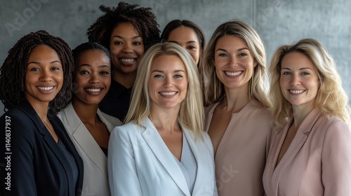  group of diverse multiracial and multi ethnic female colleagues smiling