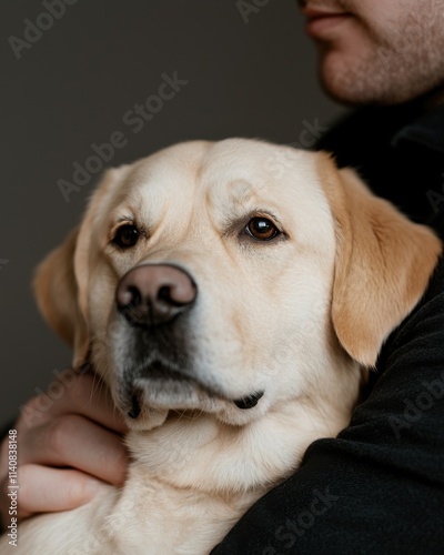 Heartwarming dog adoption story new bond between owner and dog in intimate home setting photo