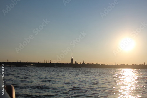 Singer Building, Hermitage Museum Building, Winter Palace, Alexander Column, Palace Square in St. Petersburg, Nevski Prospect, Neva River and tour boats, Peter Pavel Fortress. 
   St.Petersburg Russia