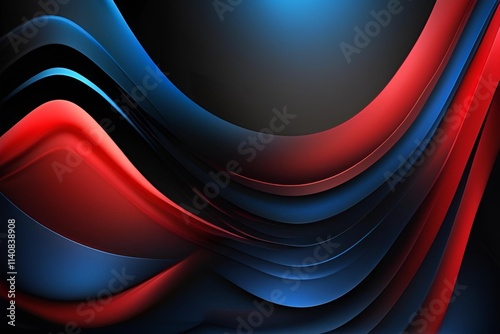 Gradient blue, red and black abstract background with a soft curve and smooth lighting.
