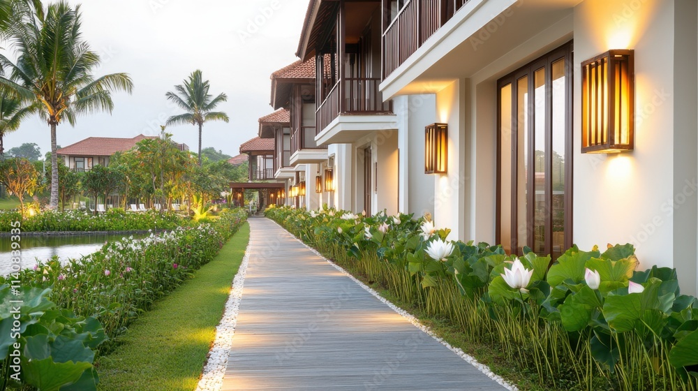 Explore a tropical Kerala resort with traditional architecture, lotus ponds, and serene outdoor lighting for a perfect getaway Explore a tropical Kerala resort with traditional architecture, lotus ponds, and serene outdoor lighting for a perfect getaway