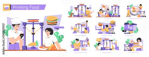 Printing Food. Flat Vector Illustration