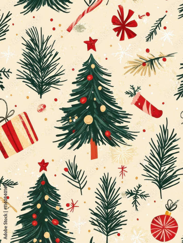 Christmas decorative seamless pattern. Holiday children print, tree winter texture. Abstract vintage xmas and new year decent background Christmas decorative seamless pattern. Holiday children print, tree winter texture. Abstract vintage xmas and new year decent background