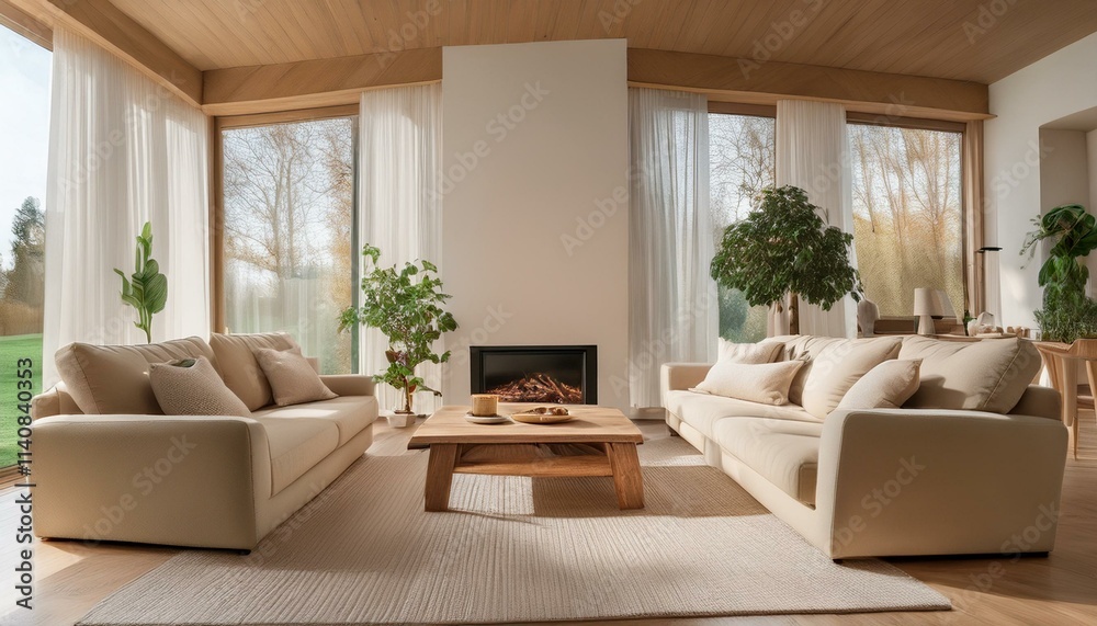 A slipcovered sofa and wingback armchairs in muted pastels, a vintage trunk repurposed as a A slipcovered sofa and wingback armchairs in muted pastels, a vintage trunk repurposed as a
