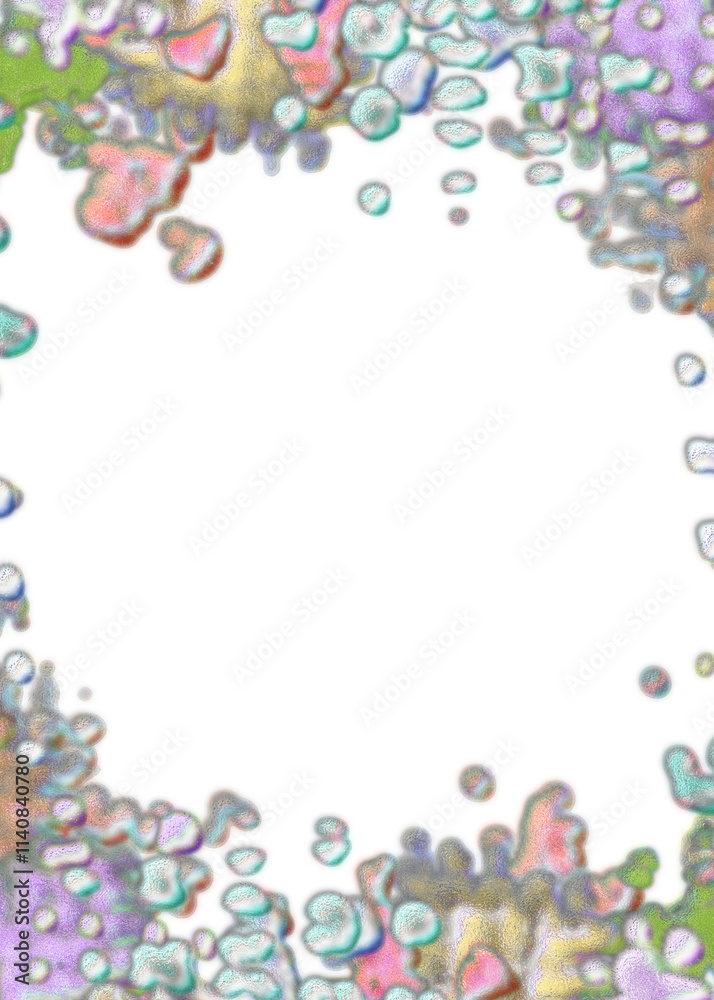 An abstract transparent psychedelic wavy splatter vignette design element overlay. An abstract transparent psychedelic wavy splatter vignette design element overlay.