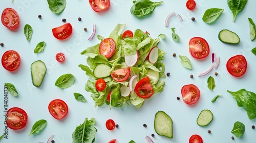 Fresh Vegetable Salad Preparation Kitchen Food Photography Bright Colors Overhead View Healthy Eating Concept