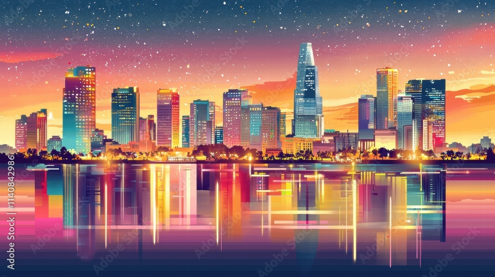 Vibrant sunset cityscape ho chi minh city digital art urban environment aerial view retro classic print advertising Vibrant sunset cityscape ho chi minh city digital art urban environment aerial view retro classic print advertising