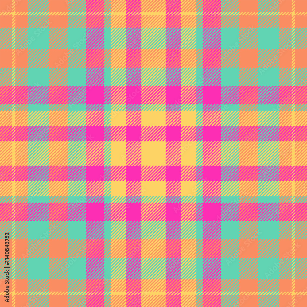 Screen texture pattern vector, native background tartan textile. Present check fabric seamless plaid in teal and orange colors.