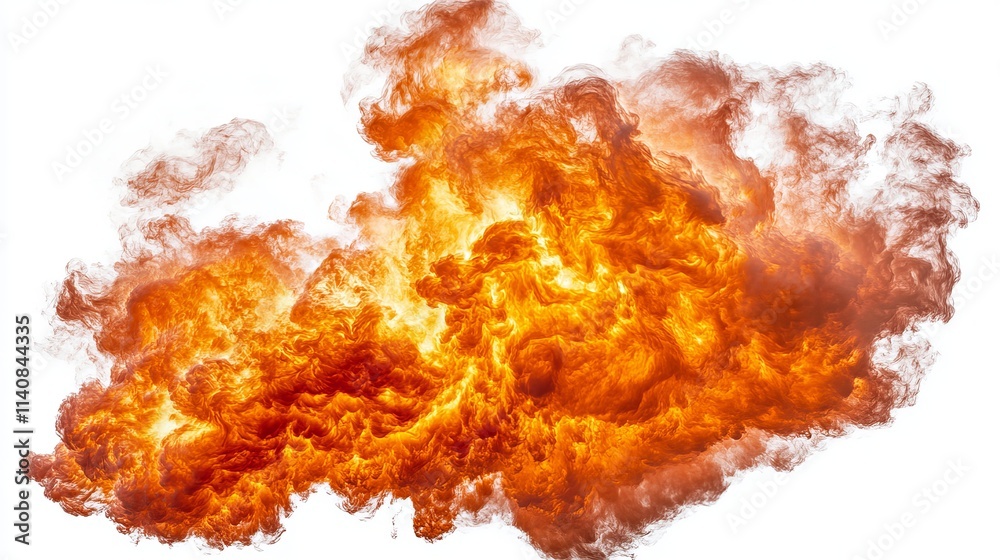 A powerful explosion with vibrant orange flames and thick, billowing smoke clouds, isolated against a clear background. A powerful explosion with vibrant orange flames and thick, billowing smoke clouds, isolated against a clear background.