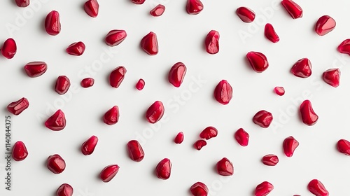 Pomegranate seeds on a white background. You can easily take them out of the picture and use them in your designs.