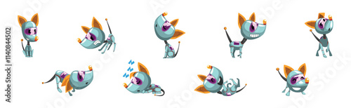 Cyborg Dog Artificial Intelligence and Mechanical Personage Vector Set
