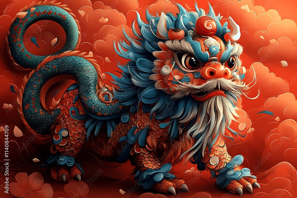 Obraz premium Cartoon Illustration of a Dragon